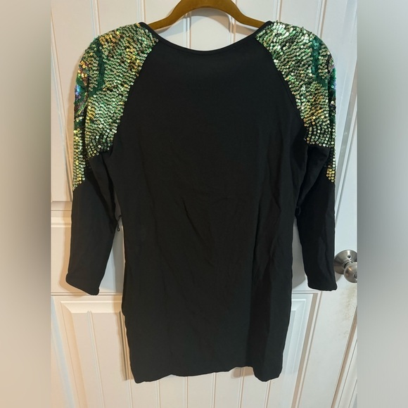 Trina Turk Peacock Sequin Sleeve Black Mini Dress - Picture 7 of 7